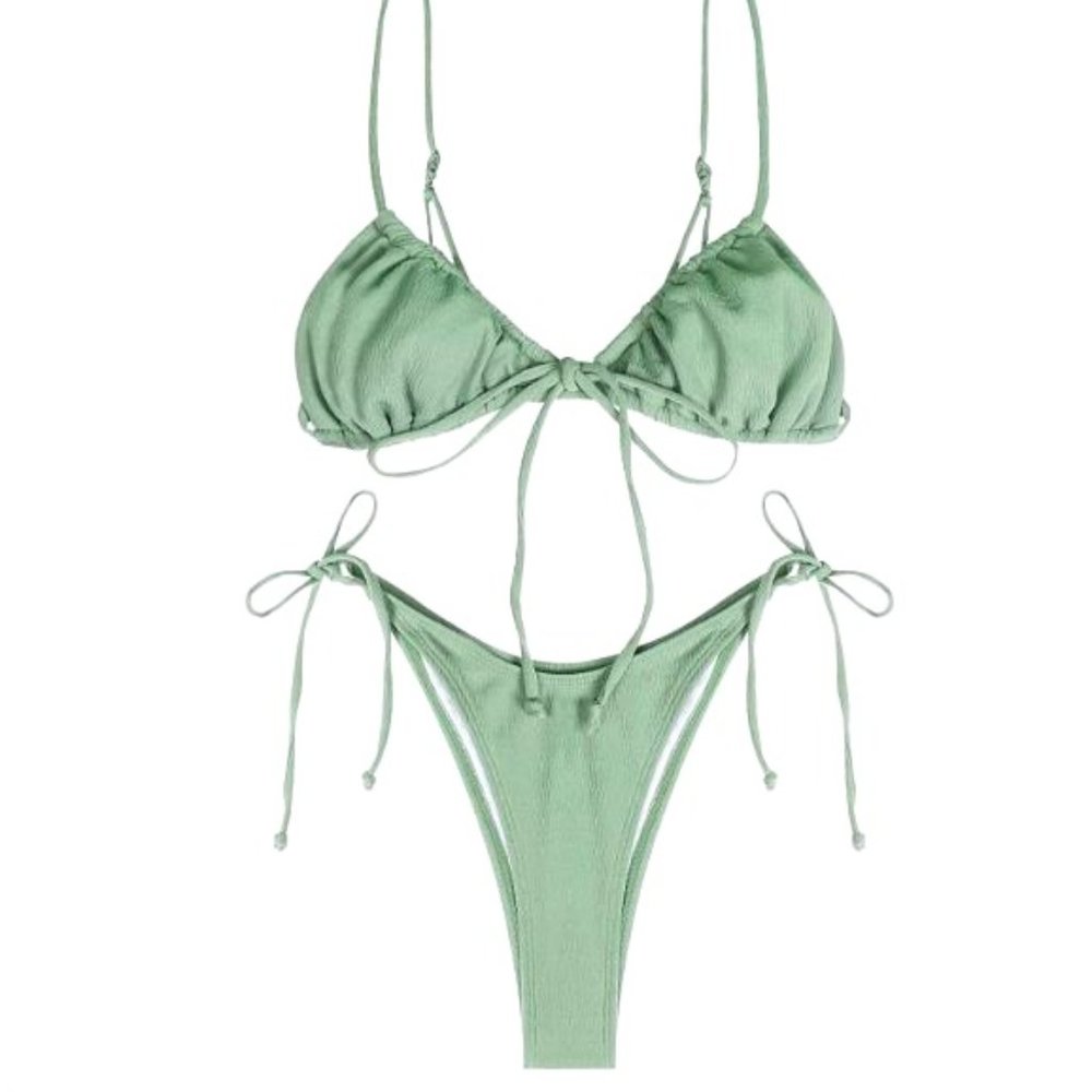 MED / Size 6 High Cut Thong Bikini Set Swimsuits Cami String Sexy Bathing Suit